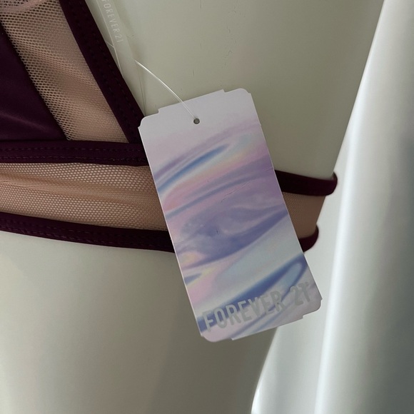 NWT Forever 21 Mesh Halter Bikini Top Small - Burgundy / Wine / Nude - Picture 4 of 6